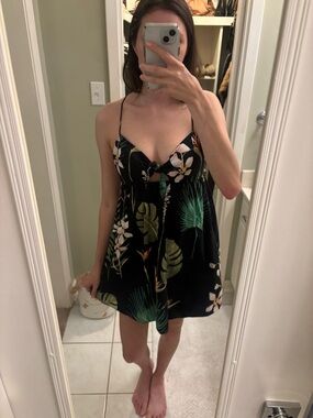 Zara Black Tropical Floral Spaghetti Strap Mini Dress baby doll dress